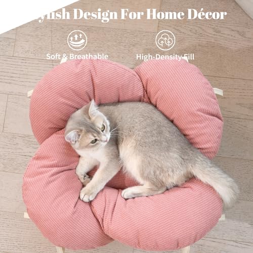 Elevated Cat Bed for Indoor Cats Couch Sofa Flower (Pink)