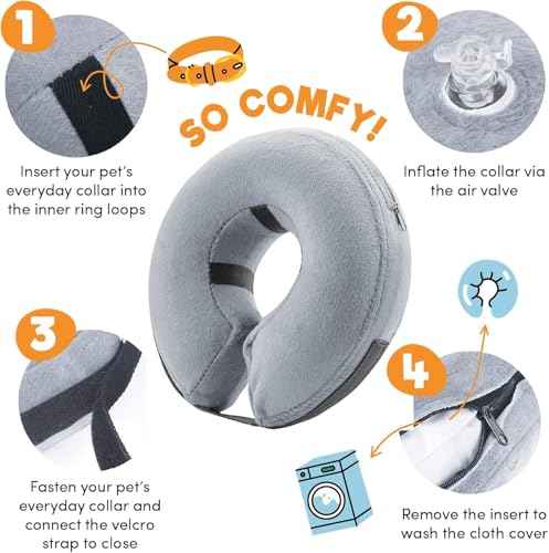 Inflatable Dog Cone Collar Alternative After Surgery Large+ (Grey / Large+[Neck:16"-18"])