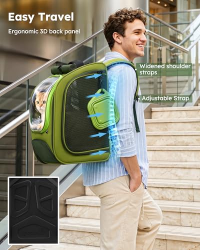 Cat Backpack Carrier (Green-on-Green Color Blocking / 12.6"L x 10.2"W x 16.5"H)