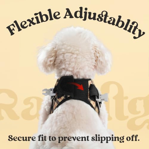 Dog Harness Small Sized and Leash Set (Beige Plaid / XS (Chest: 13.3"-15.5"))