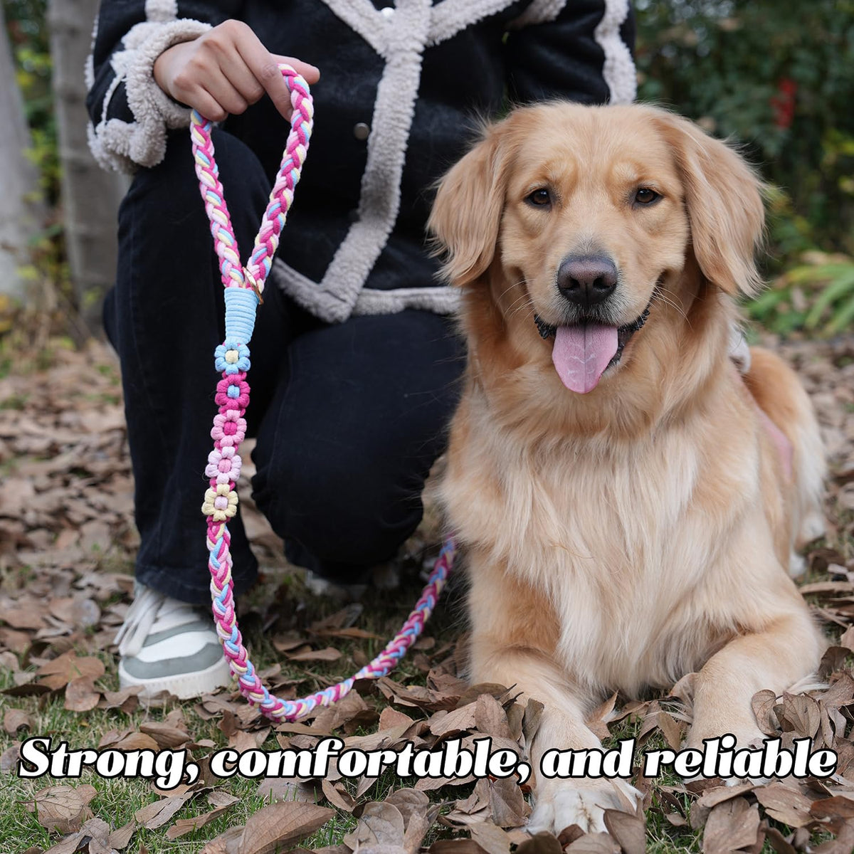 5FT Braided Cotton Rope Leash for Small (Candy Blossom)