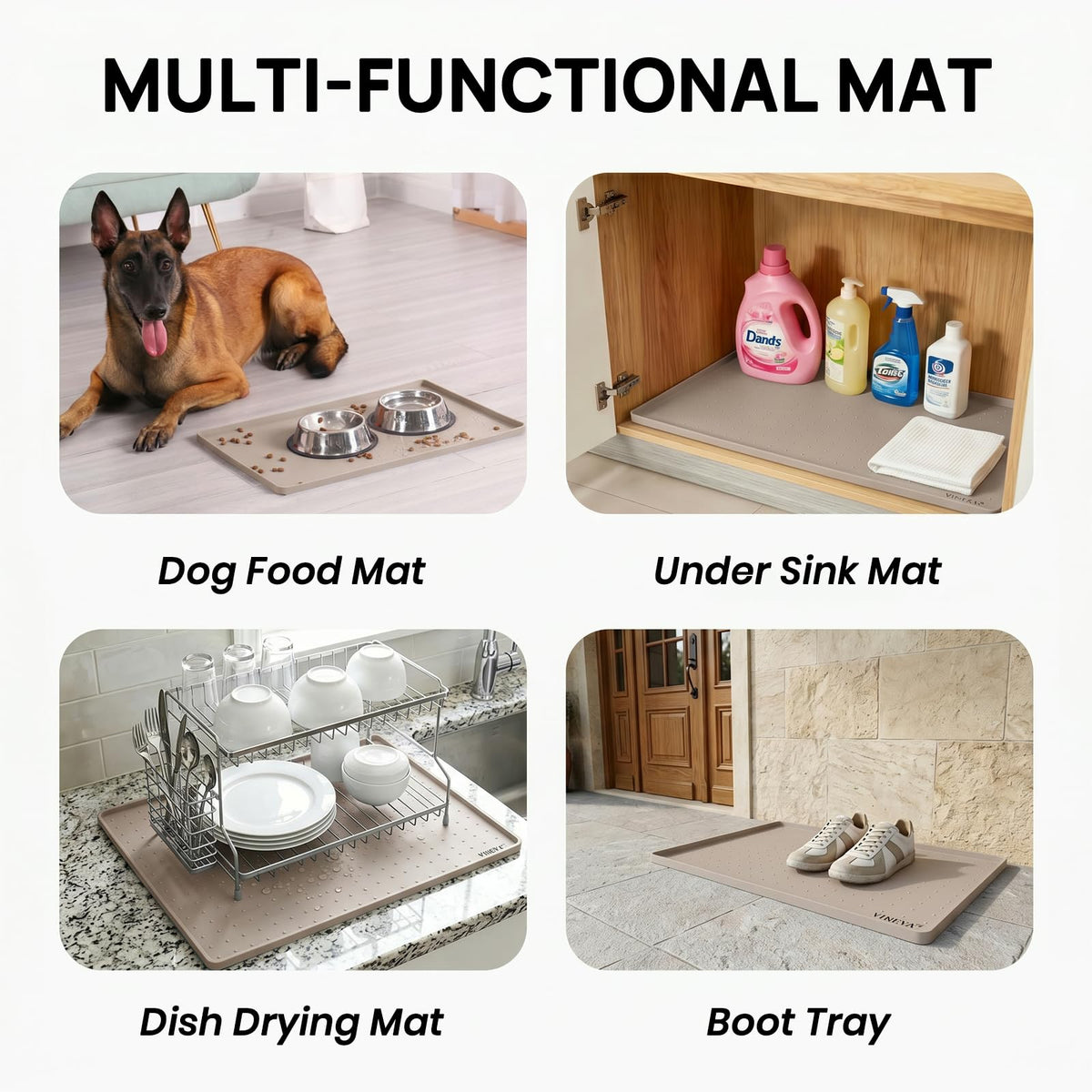 18" x 12" Silicone Cat Food Mat Waterproof (Taupe / 18" x 12")