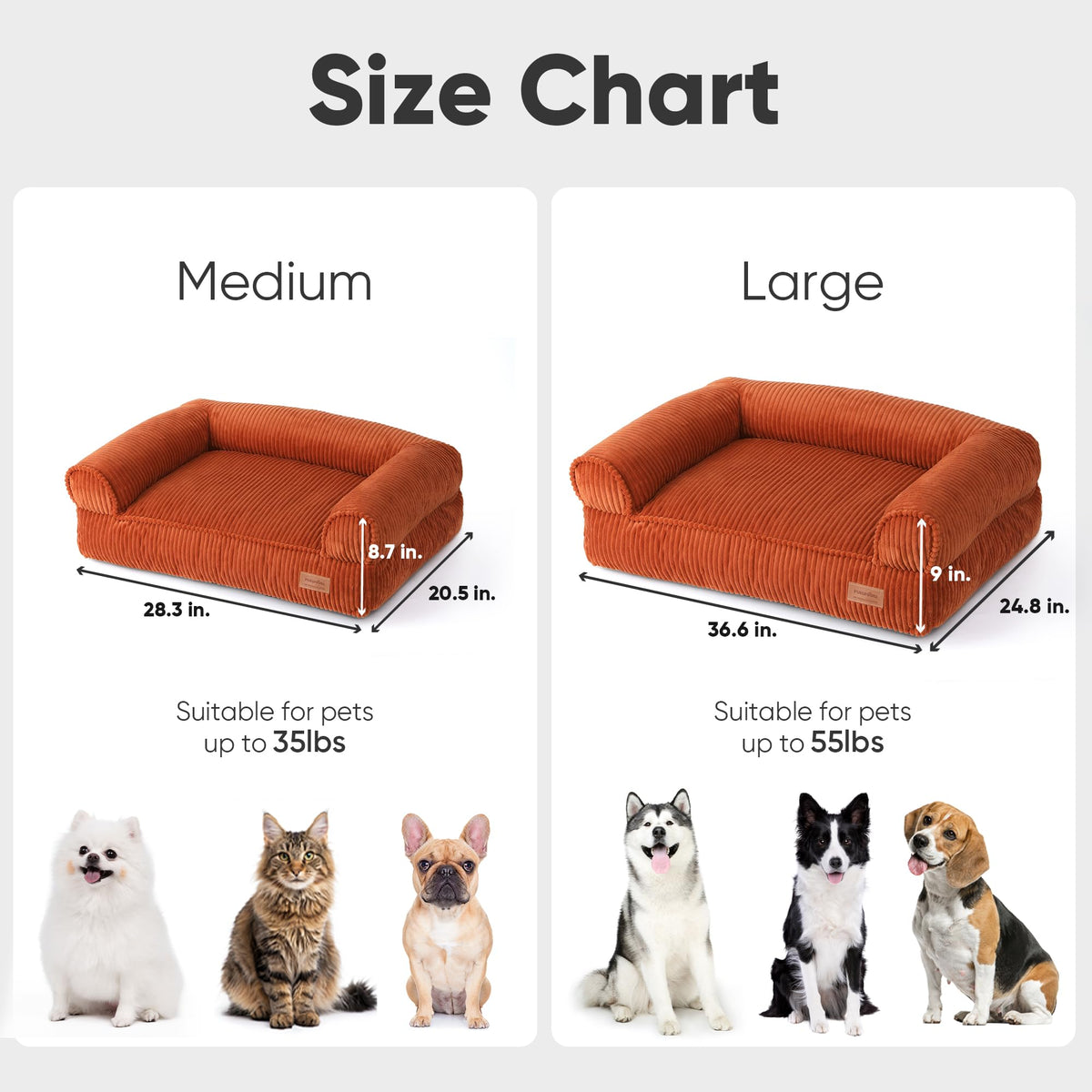 Cute Dog Bed Thickened Orthopedic Dog Sofa (Orange / 36.6"Lx25"Wx10"Th)