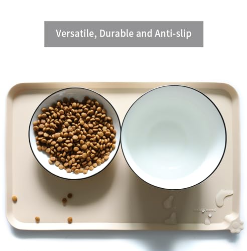 Silicone Pet Food Mat Tray (19"L x 12"W / PapayaWhip)