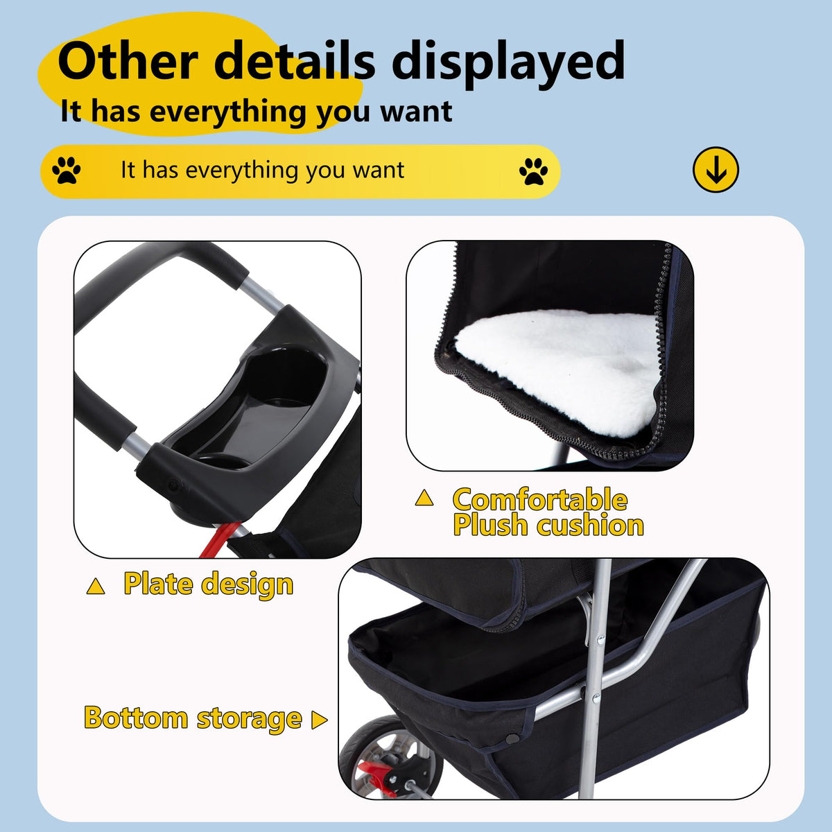 Pet Stroller 4 (Black / 4 Wheels)