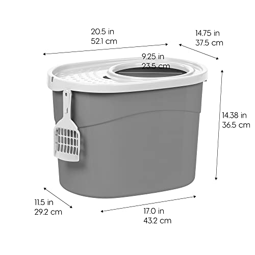 Top Entry Cat Litter Box (Oval / Gray w/ Scoop)