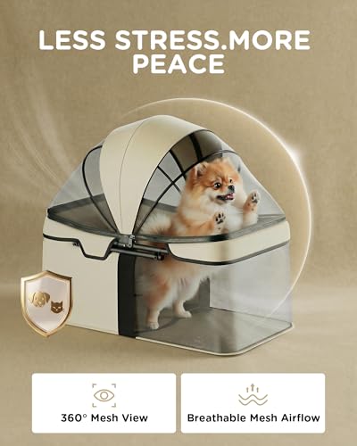 Foldable Pet Stroller for Small Dogs and Cats (Cream)