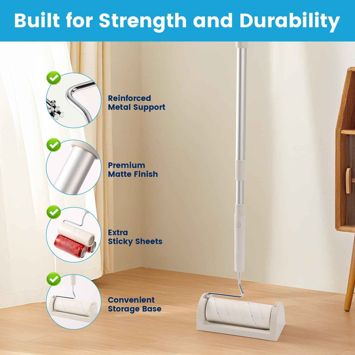 Extra Sticky Long Handle Lint Roller for Pet Hair
