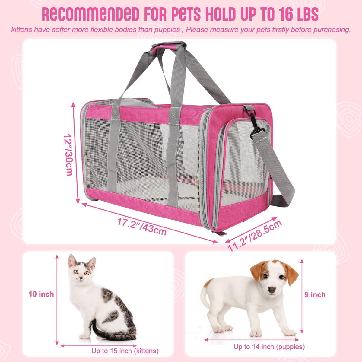 Pet Carrier for Large Cats of 20 Lbs (Pink)