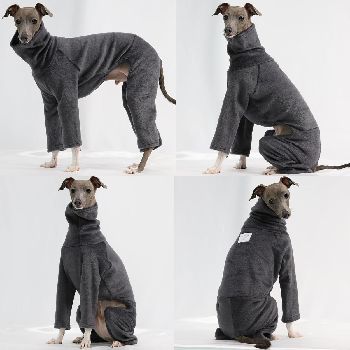 D Doggy Star Italian Greyhound Clothes Sweater Fleece Basic Onesie Whippet for Dog Turtleneck Outfits Coat (3XL / Flc Charcoal)