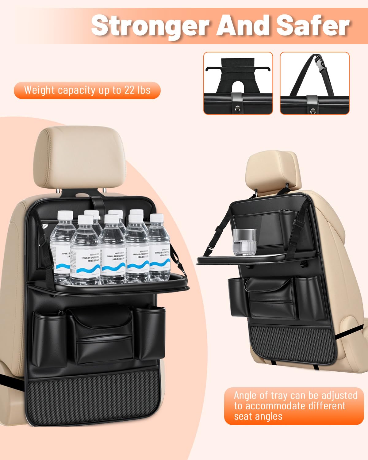 2 Pack Leather Car Backseat Organizer with Foldable Table Tray (2PCS)