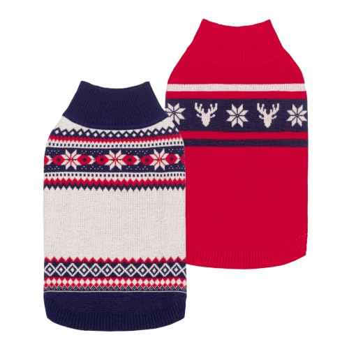 2 Pack Snowflake & Reindeer Dog Jacquard Sweater (Medium / Snowflake & Reindeer)