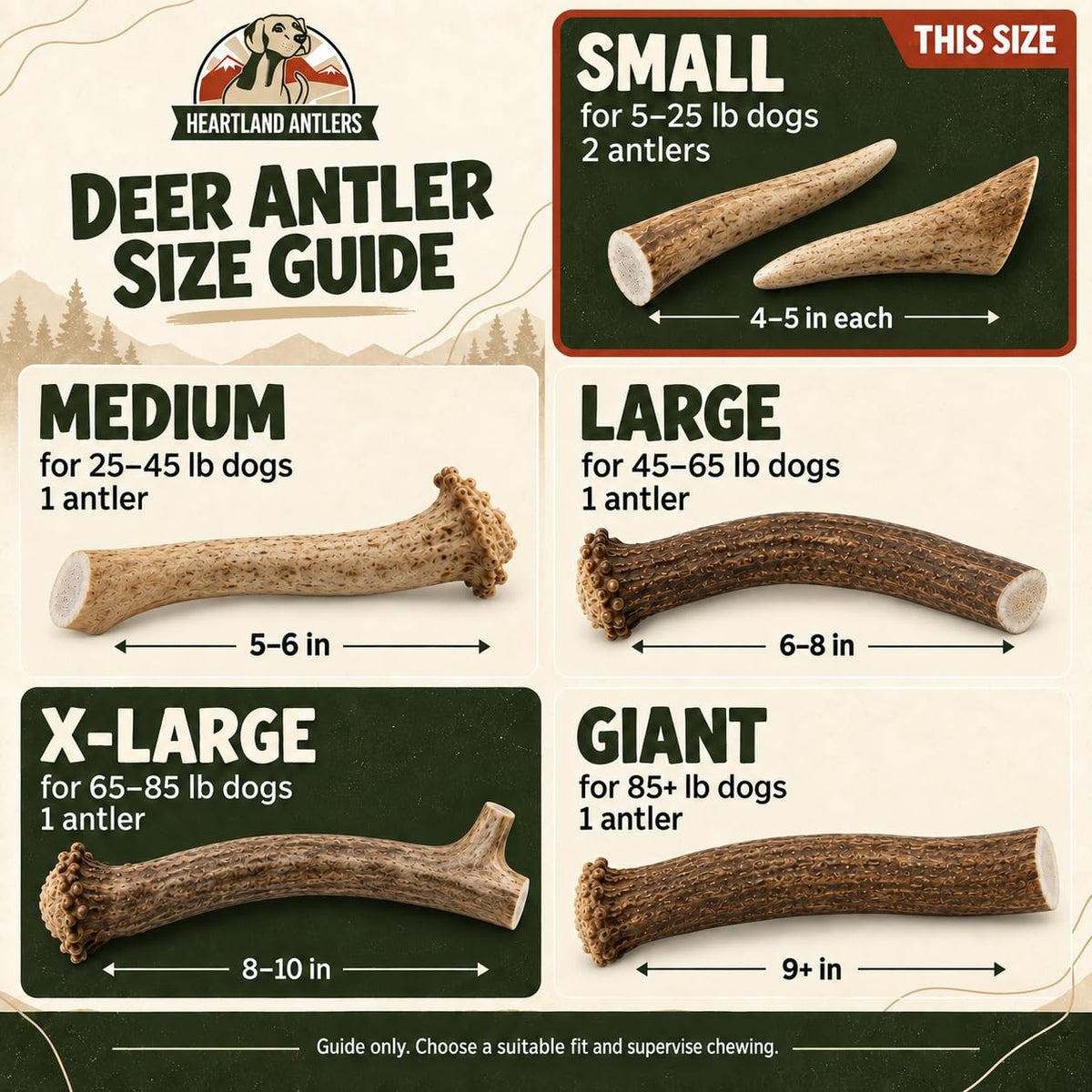 Deer Antler Dog Chew (Small 2-pack (Dogs 5-25 lbs))