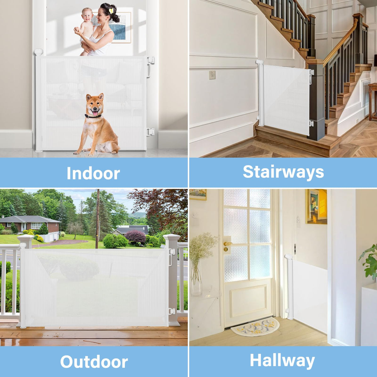 Retractable Baby & Dog Gates (B-white / 34" Tall x 72" Wide)