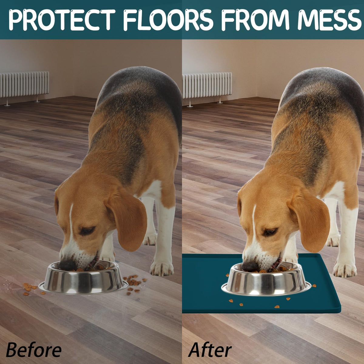 Silicone Cat & Dog Food Mat for Floors Waterproof (Navy / 18"L x 12"W)