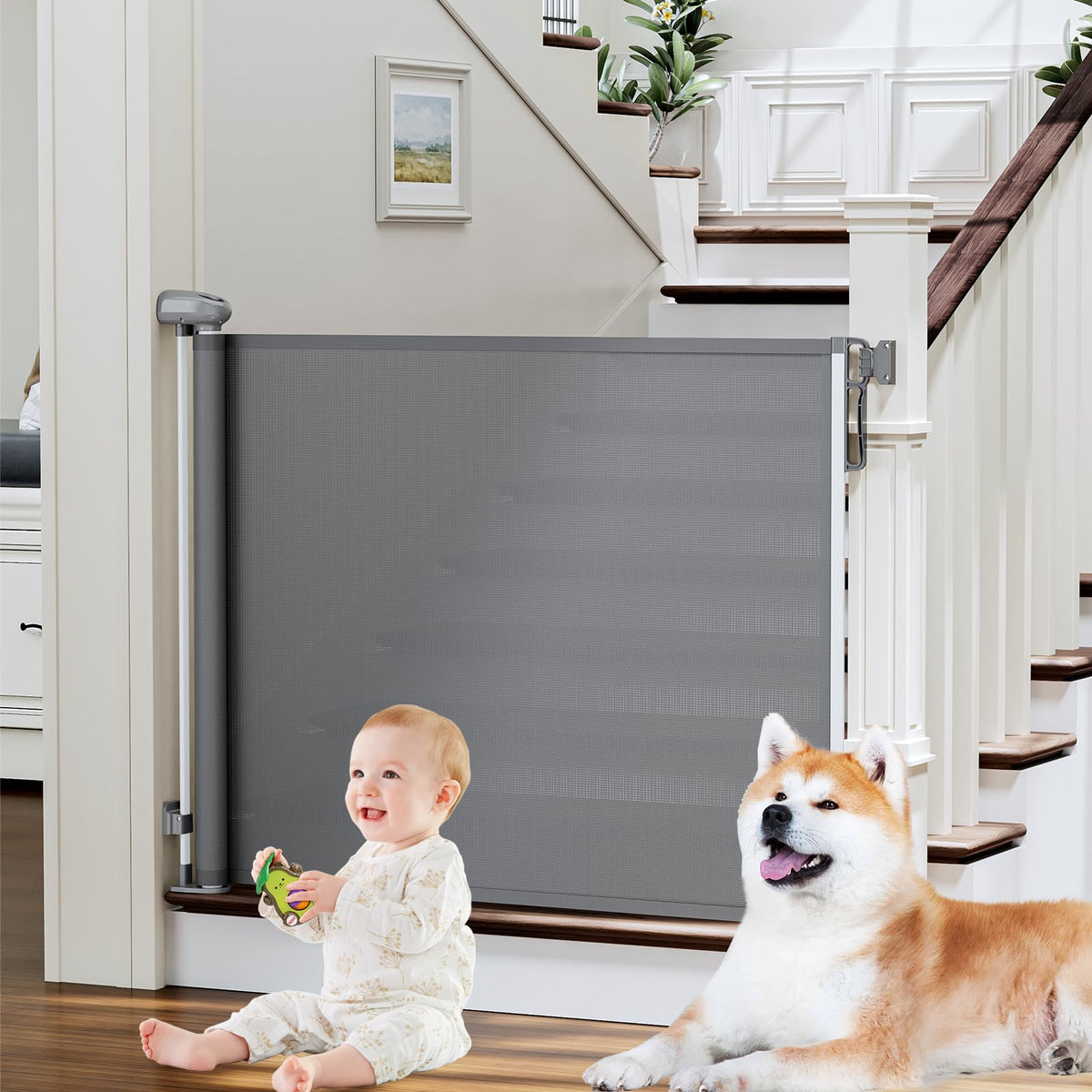 Retractable Baby & Dog Gate (C-grey / 34" Tall x 72" Wide)