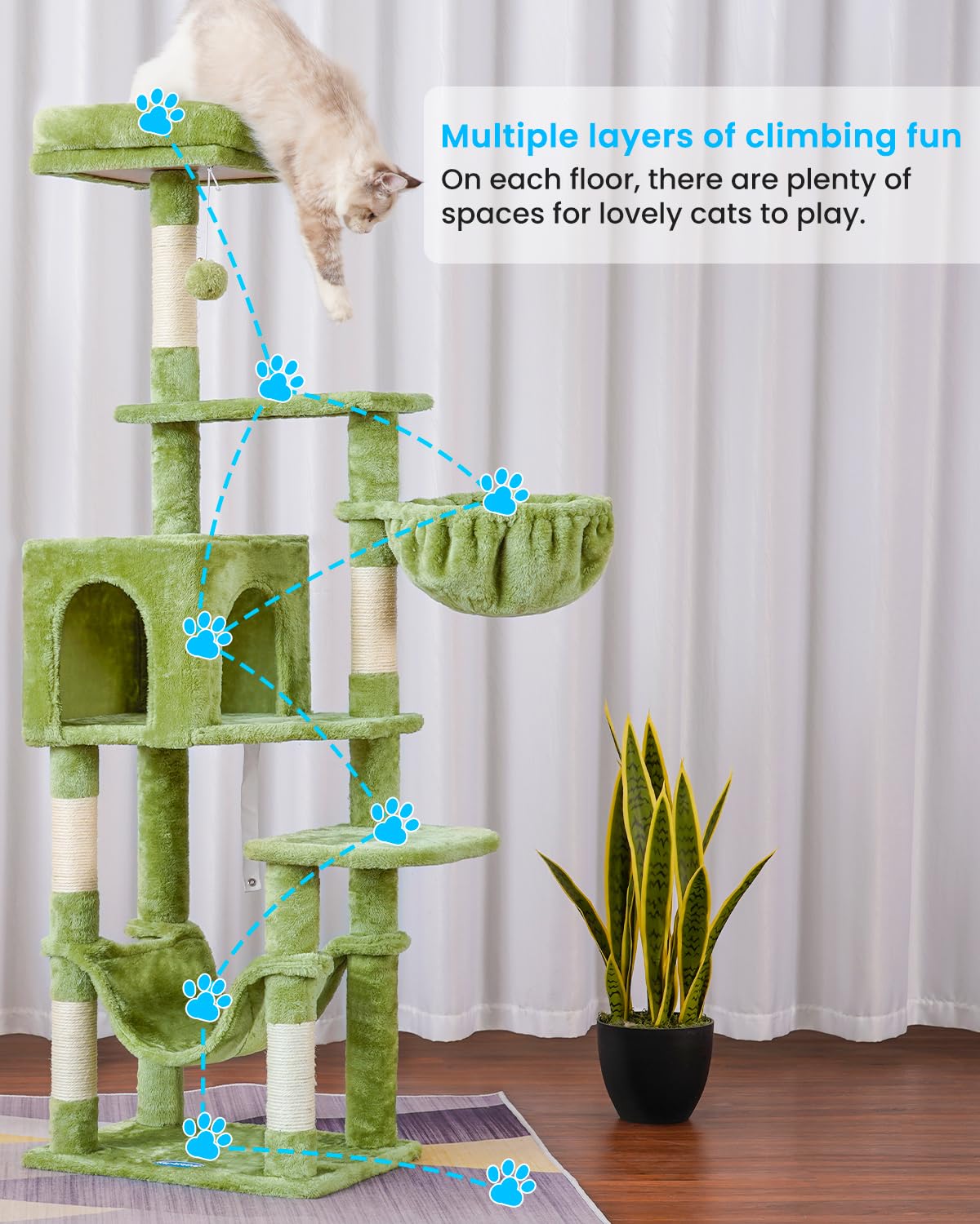 Cat Tree Multi (Green / 60.6 Inches)