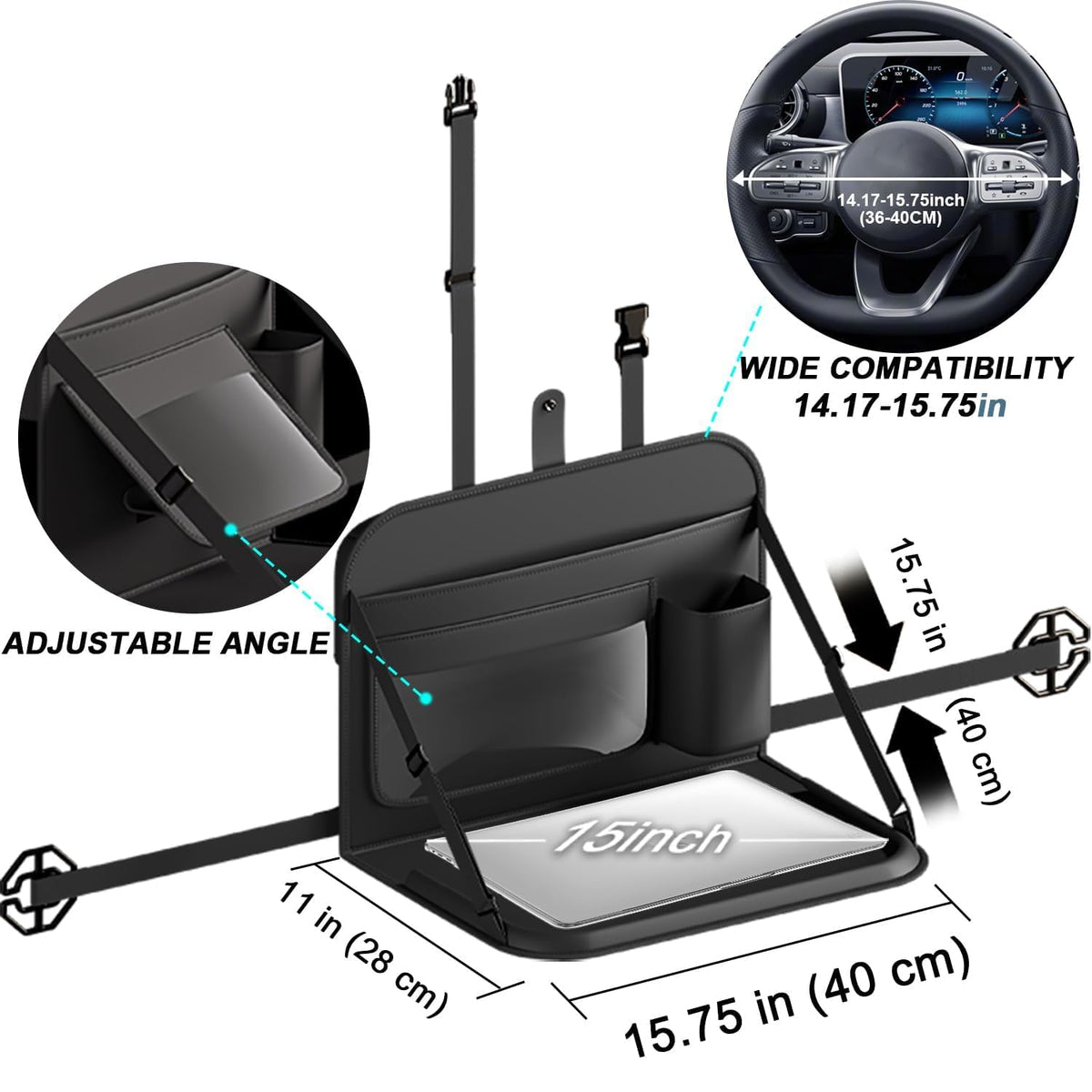 Backseat Car Organizer with Detachable Steering Wheel Tray 1 Pack (Black / 1PC)