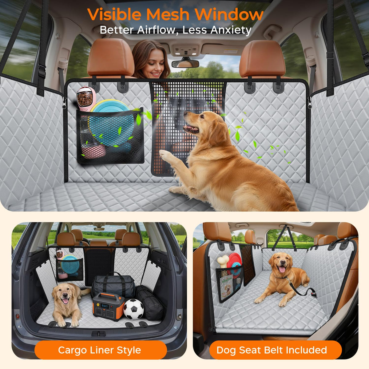 Hard Bottom Dog Car Seat Cover (Light Gray / Medium - for Most Sedans & SUVs)