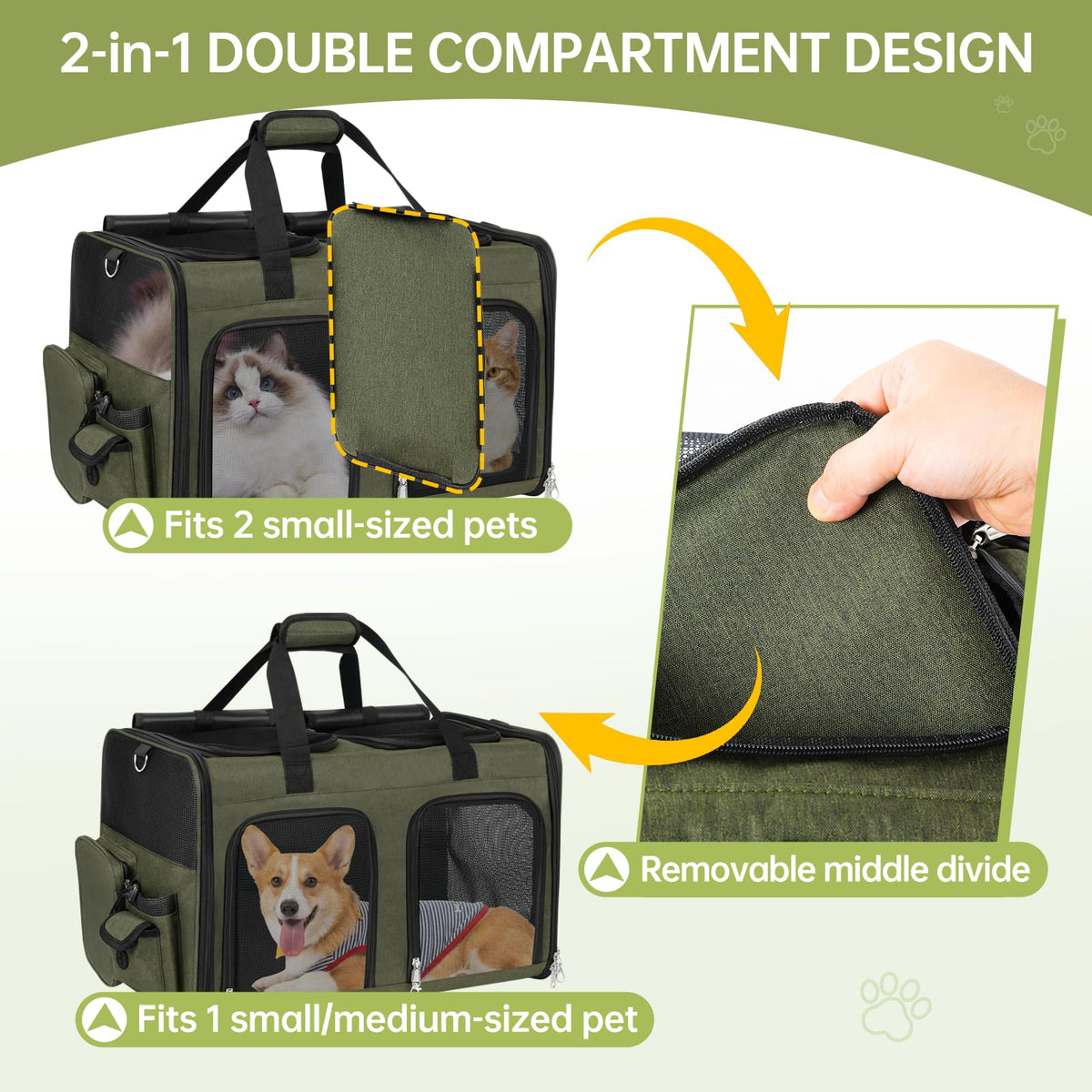 Cat Carrier for 2 Cats Double Pet Carrier Extra Large Green 2026 Upgraded (Green Upgraded)