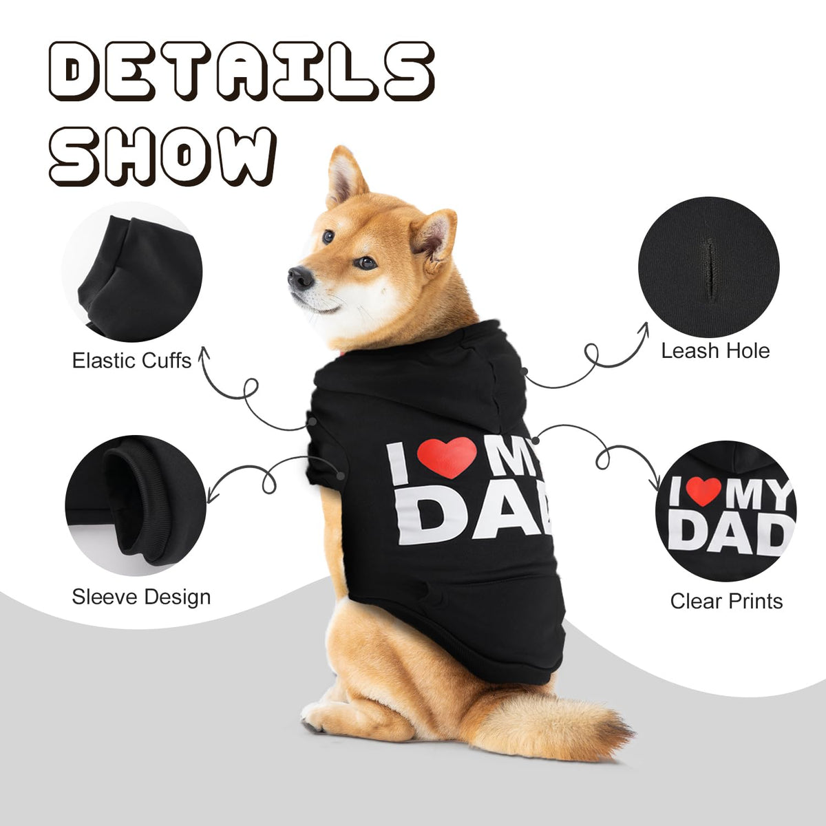 Dog Basic Hoodie Soft Dog Clothes Cold Weather Sweaters for Medium Large Dogs Cozy Fabric Warm Sweatshirt with Leash Hole for Boys (I LOVE MY DAD / S(Back: 12.6",Chest:18.11", 5-10 lbs))