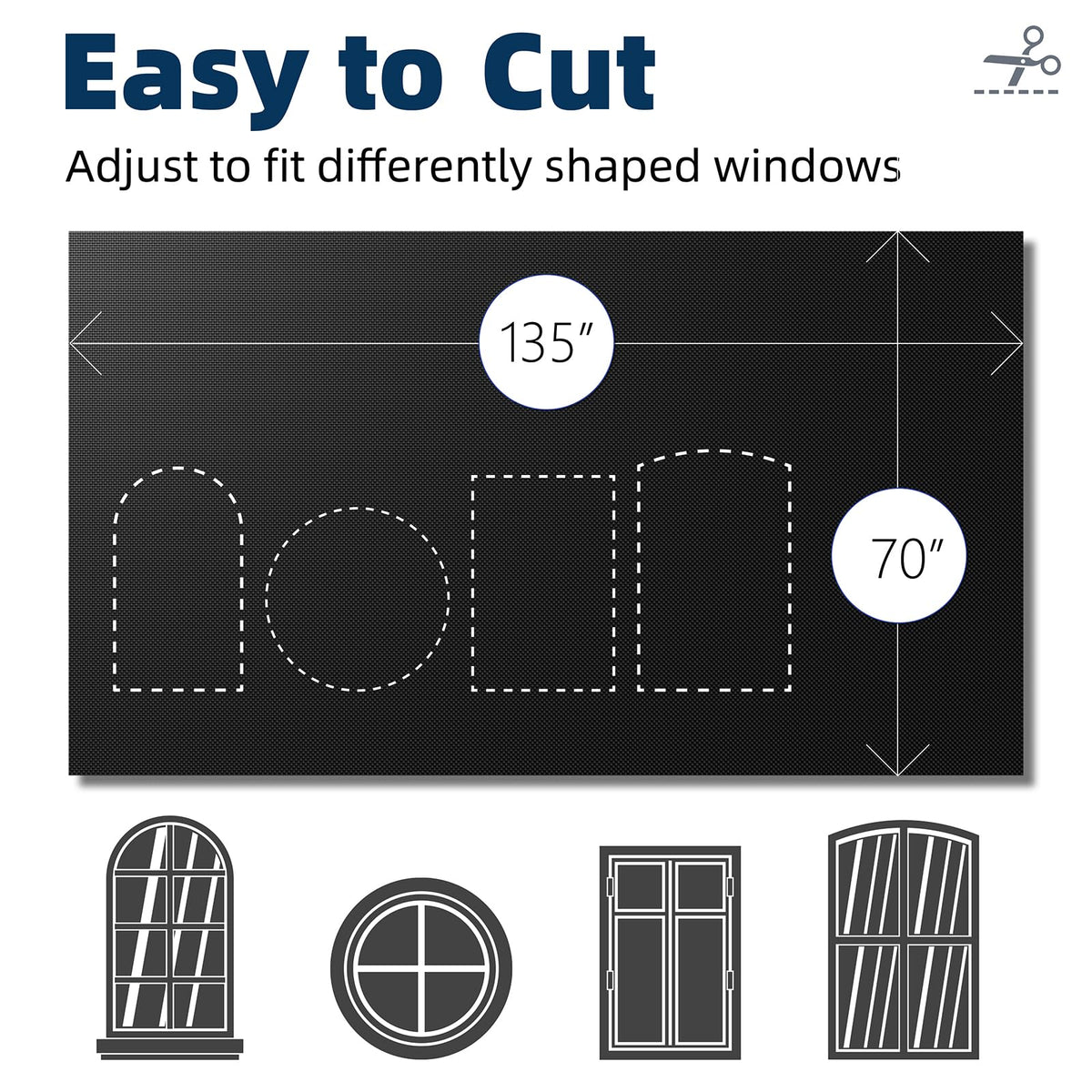 Portable Blackout Curtains 135"×70" (Black / 70"W x 135"L (Pack of 1))