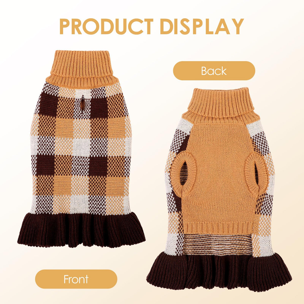 Dog Sweater Dress Plaid Knitwear for Large Dogs Girl Christmas Clothes (Coffee / X-Large)