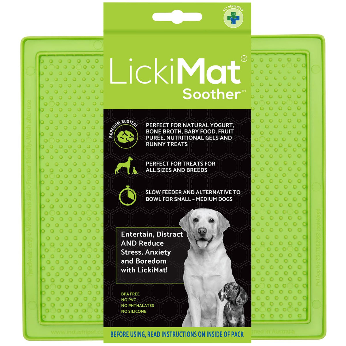 Classic Soother Slow Feeder for Dogs Lick Mat Boredom Anxiety Reducer Perfect for Food Treats Yogurt Liquid Food Peanut Butter Fun Alternative to a Slow Feed Dog Bowl (Green)