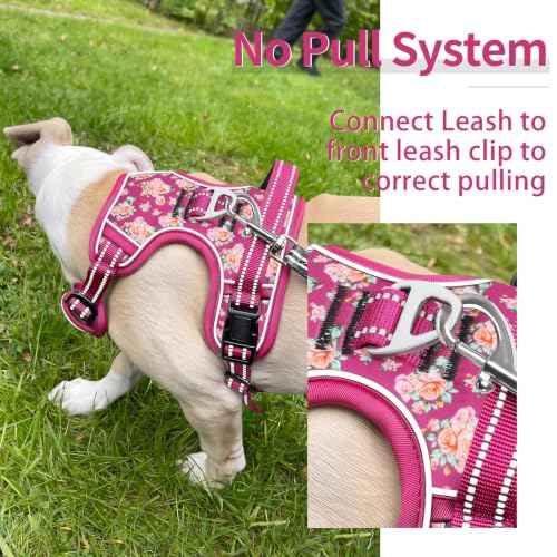 No Pull Large Dog Harness (L / Flower Rose)