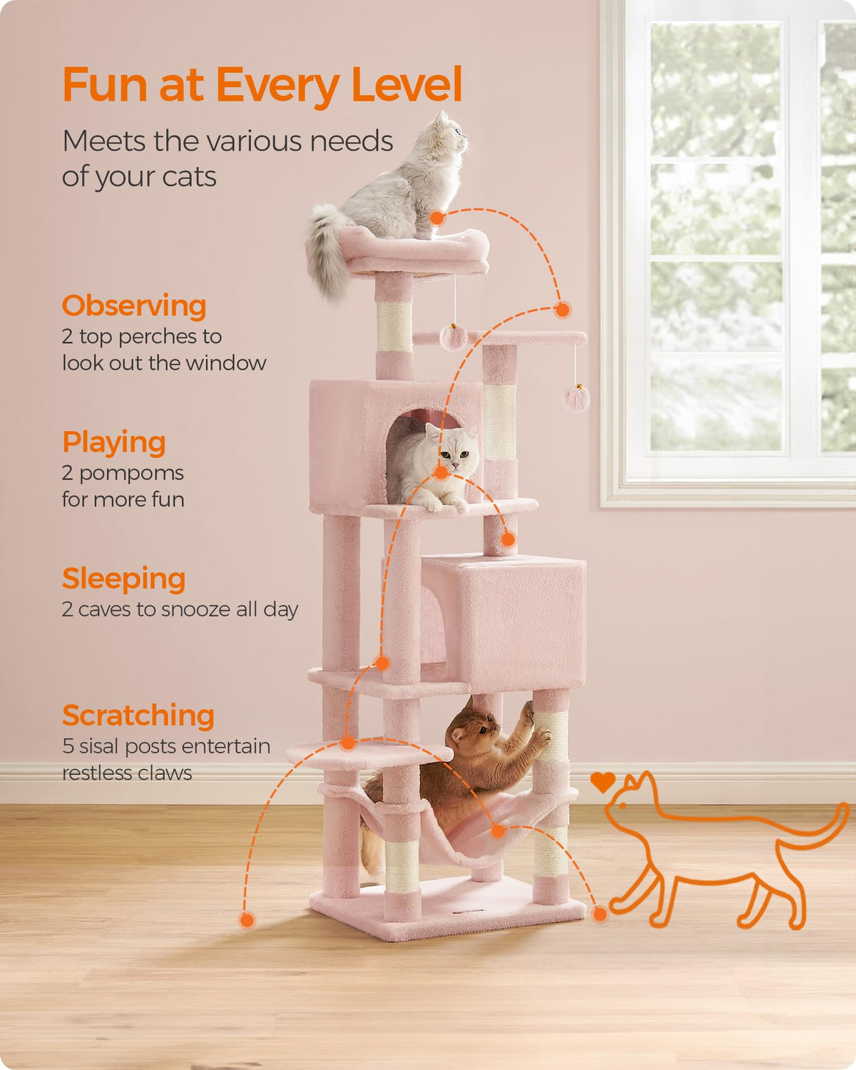 Cat Tree 59.5 (59.5 Inches / Jelly Pink)