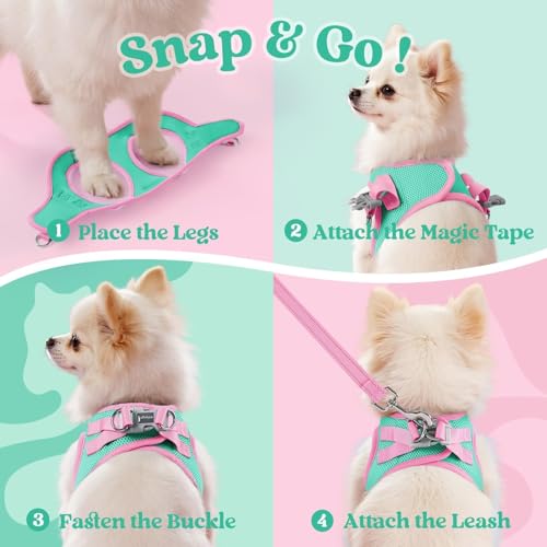 Dog Harness Small Sized and Leash Set (Teal & Pink / L (Chest: 18.2"-20.5"))