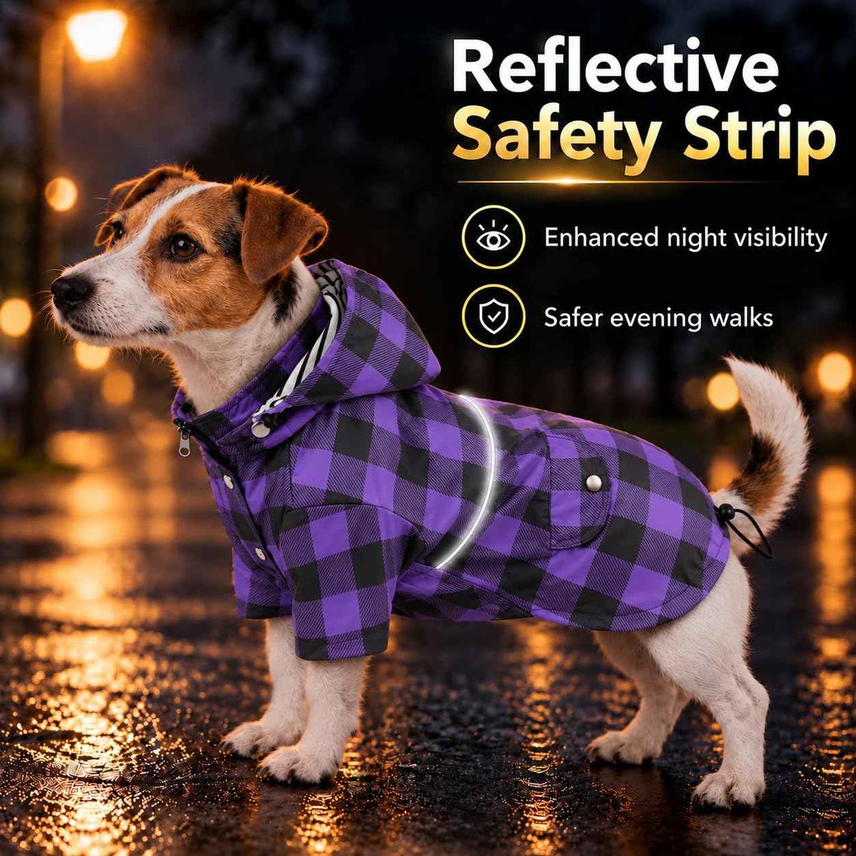 Dog Rain Coat Waterproof Raincoat Puppy Jacket with Buttons Zipper Hood Drawstring Fit for Yorkie Terrier Schnauzer Poodle Border Collie Labrador Golden Retriever 8lbs to 80lbs (X-Small / Purple/Black Paid)