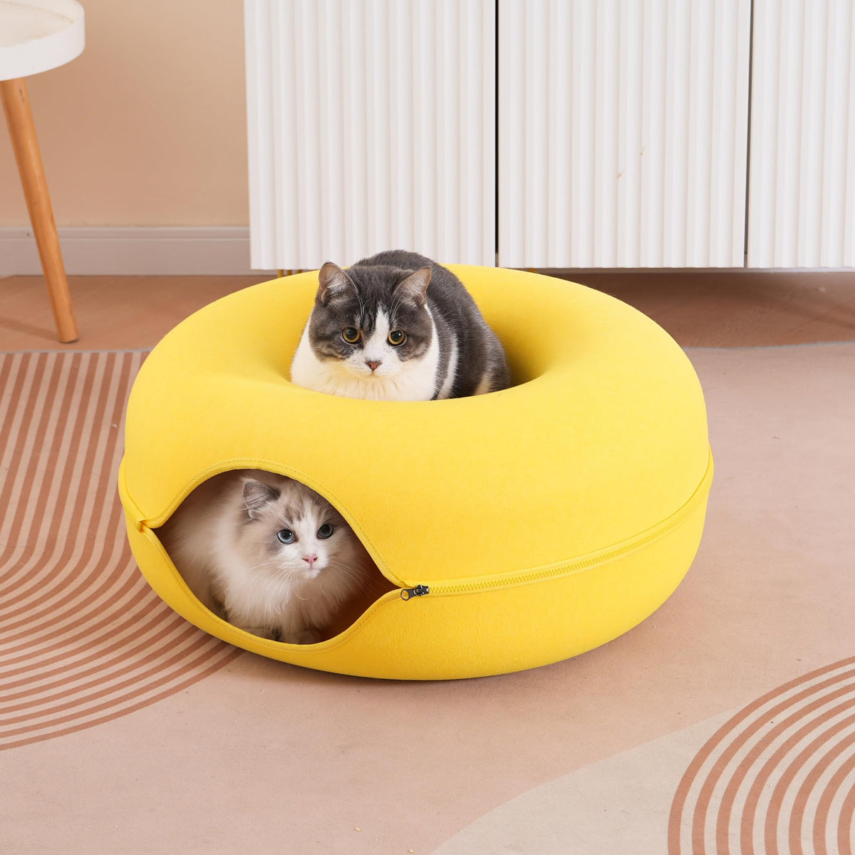Large Cat Tunnel Bed for Indoor Cats with 3 Toys (L(24x24x11) / Yellow)