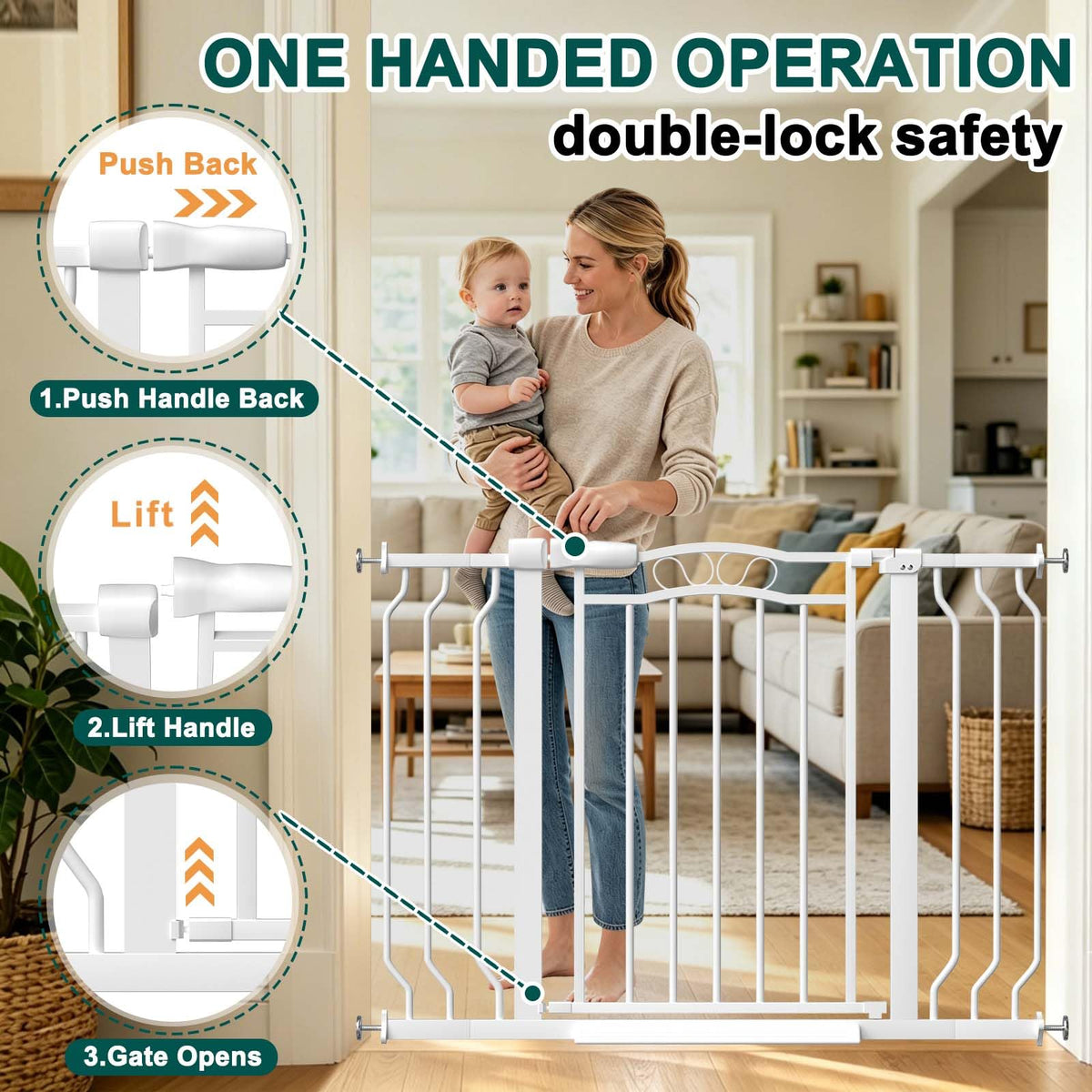 71.7" 81.1" Extra Wide Baby Gate with Door Large Pet Gate Indoor (White / 71.7"-81.1")