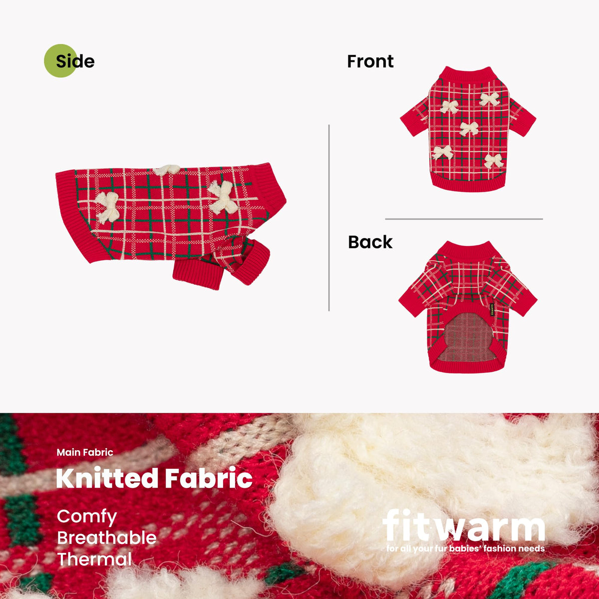 Plaid Bow Dog Jacquard Sweater (XX-Large / Plaid Bow)