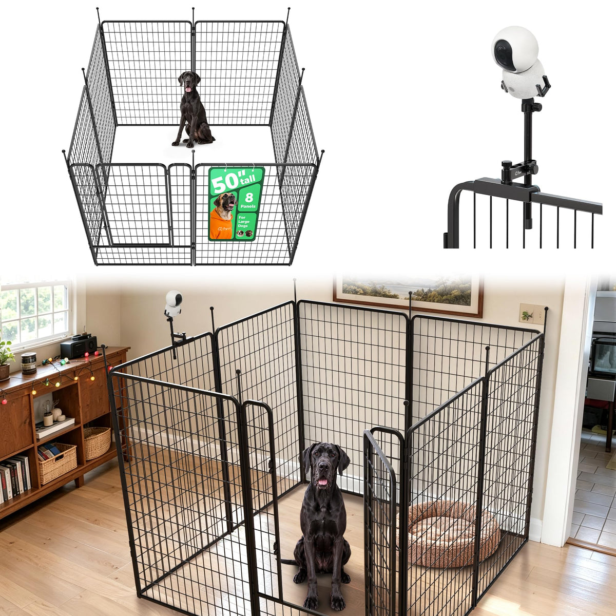 Rollick Dog Playpen with Camera Mount (Black / 50"H)
