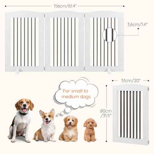 Indoor Dog Gate with Support Feet (White / 【3 Panels】61.4"L x 31.5"H)