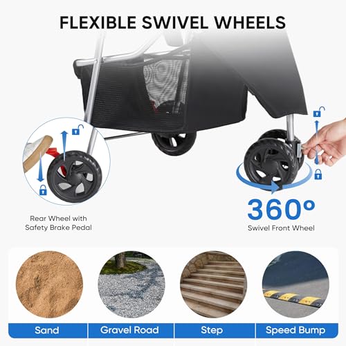 3 Wheel Pet Stroller for Dogs and Cats (Matte Black / 29.1" x 17.7" x 39.4")