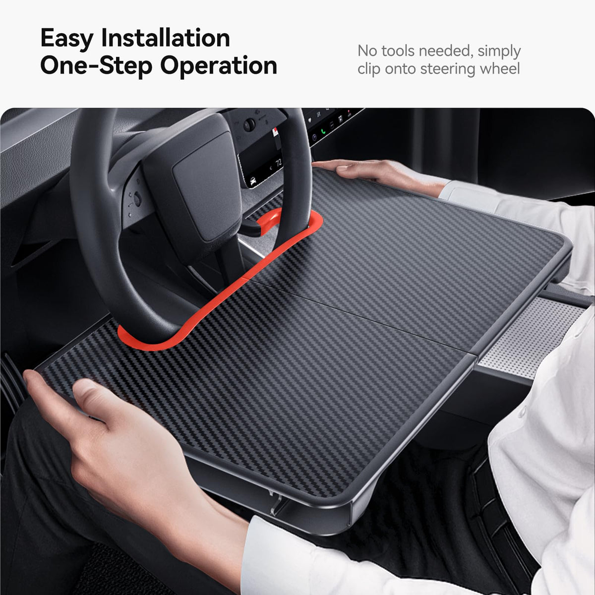 2-in-1 Car Steering Wheel Desk Tray & Car Seat Gap Filler Organizer – Foldable Carbon Fiber Look Table for Laptop, Eating, Writing – for Standard Round Steering Wheels (Orange)