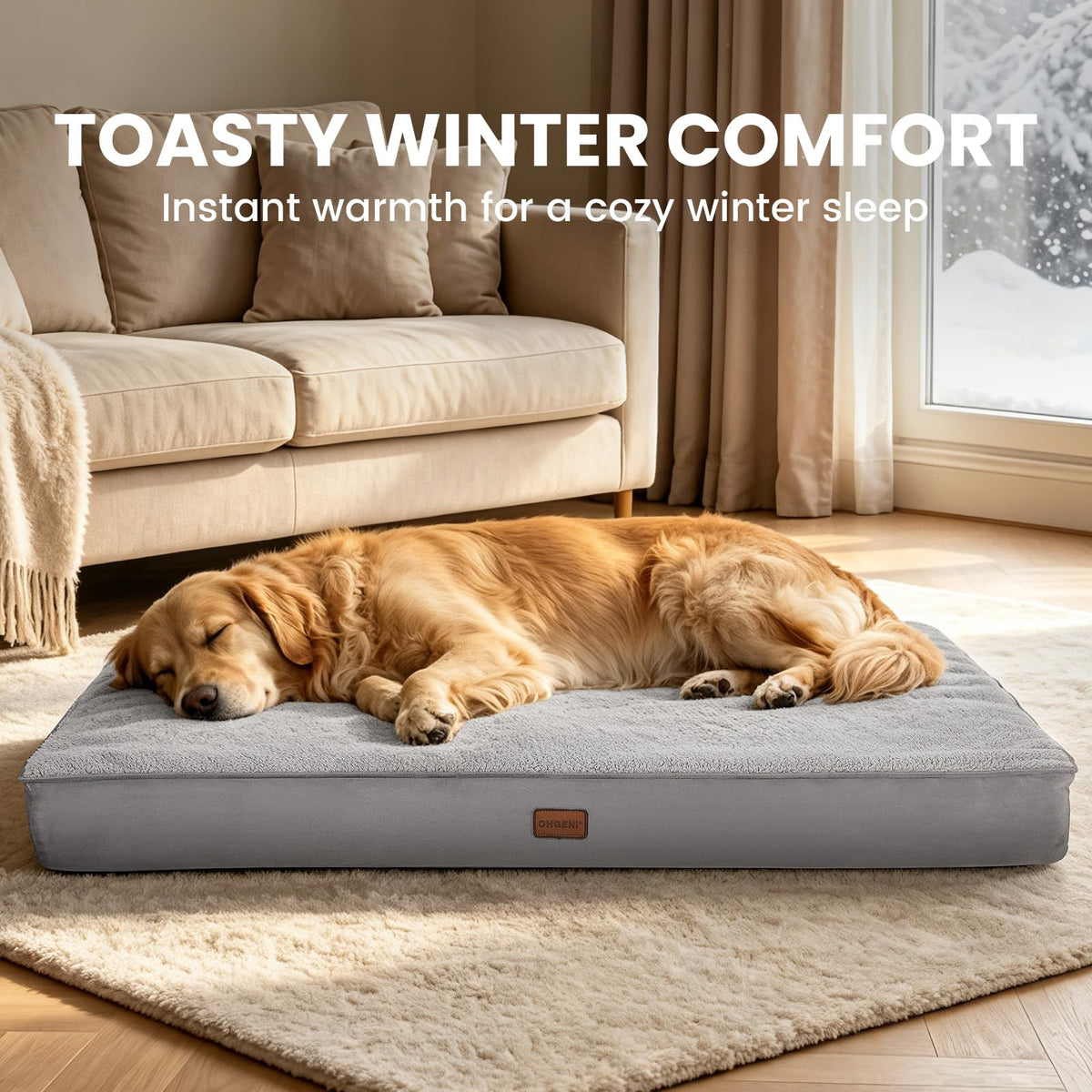 Self Warming Orthopedic XXL Dog Bed (44" x 32"x 3.9" W / 01-Gray)