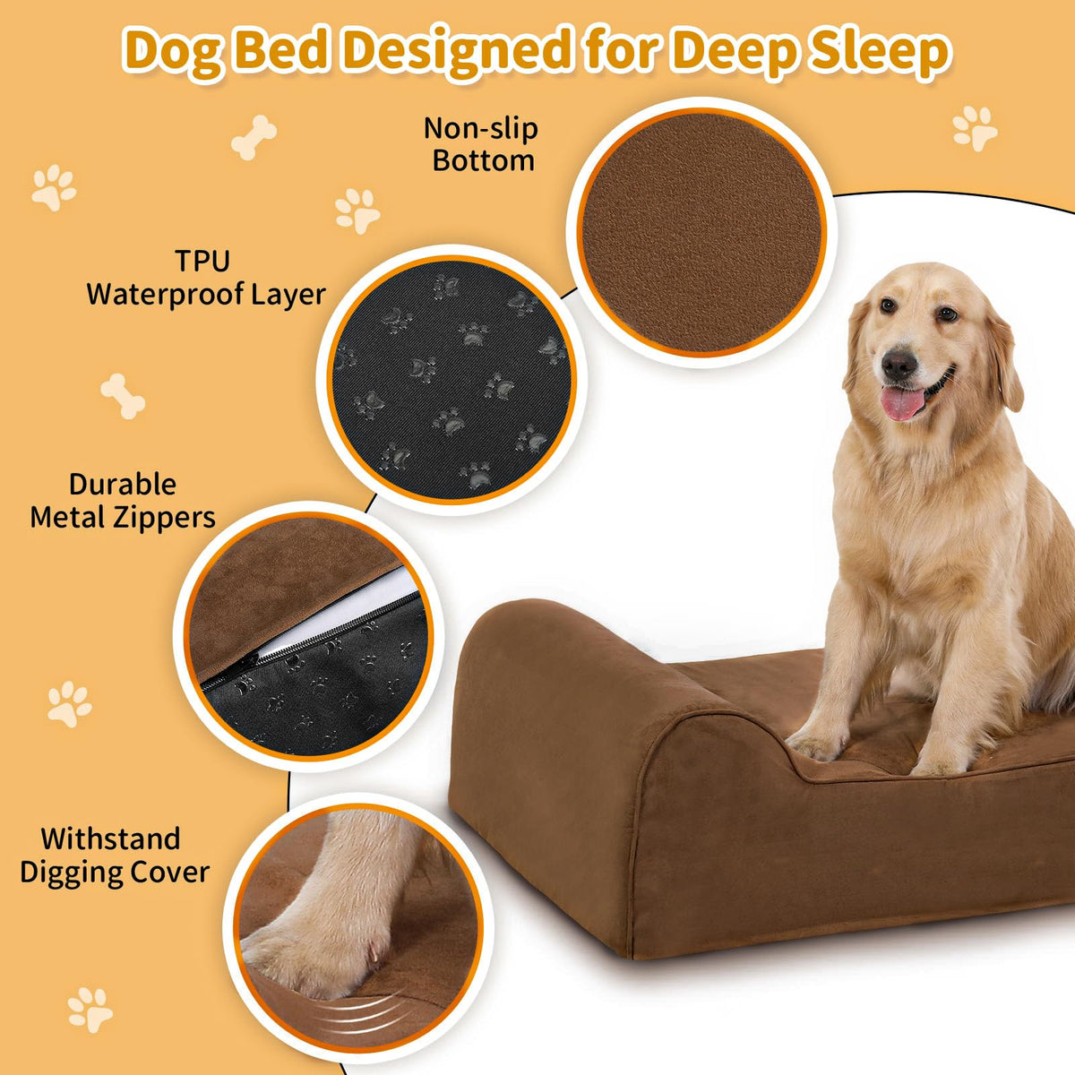 Orthopedic Dog Beds for Large Dogs (48.0"L x 30.0"W x 7.0"TH / Premium Version-Chocolate)