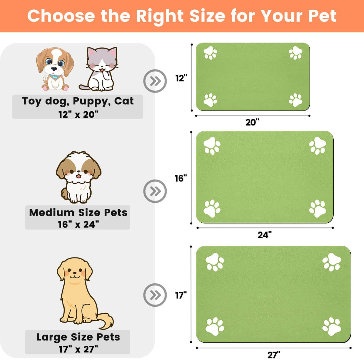 Pet Feeding Mat (Lime Green / 27"L x 17"W)
