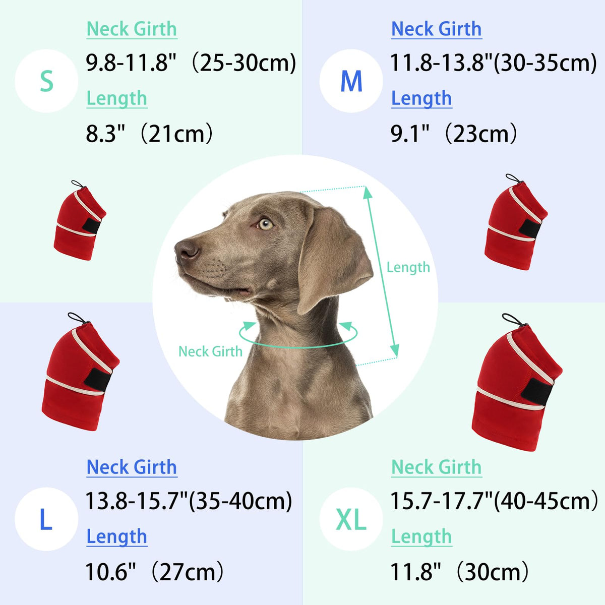 Dog Ear Cover for Anxiety Relief (Red / Large (15.7"/40cm Neck Girth))