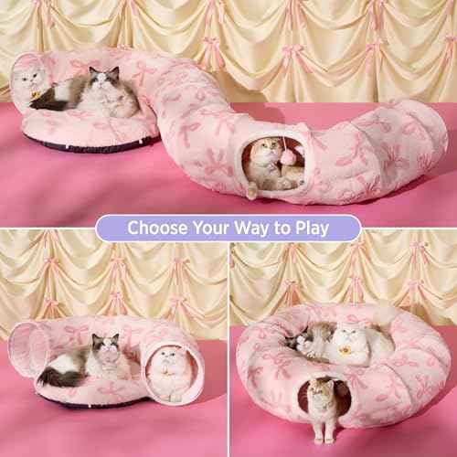 Lesure Donut Cute Jacquard Large Cat Tunnel Bed Kitten Toys for Dog Bunny (large (39.5"L x 39.5"W x 10"H) / Bow Pink Taffy)