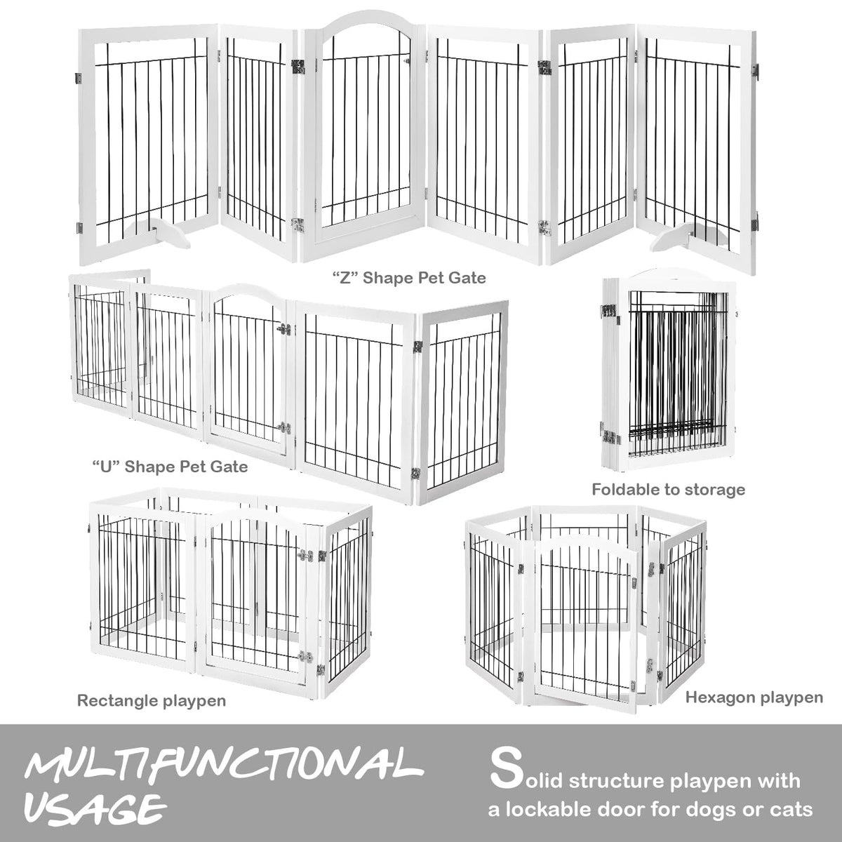 Dog Gate Indoor with Door (White / 【6 Panels with Door】144"W x 32"H)