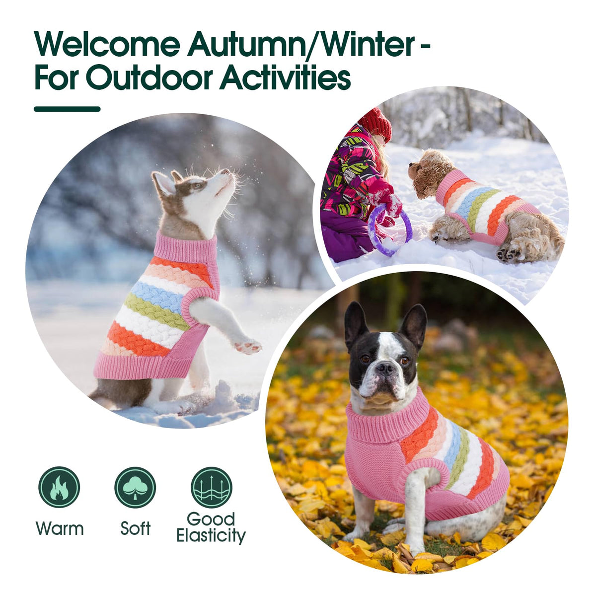 Dog Sweater Warm Sweaters for Small Dogs Pet Xmas Outfit (Small (Chest: 13.7''; Weight: 6 - 9LB) / Pink)