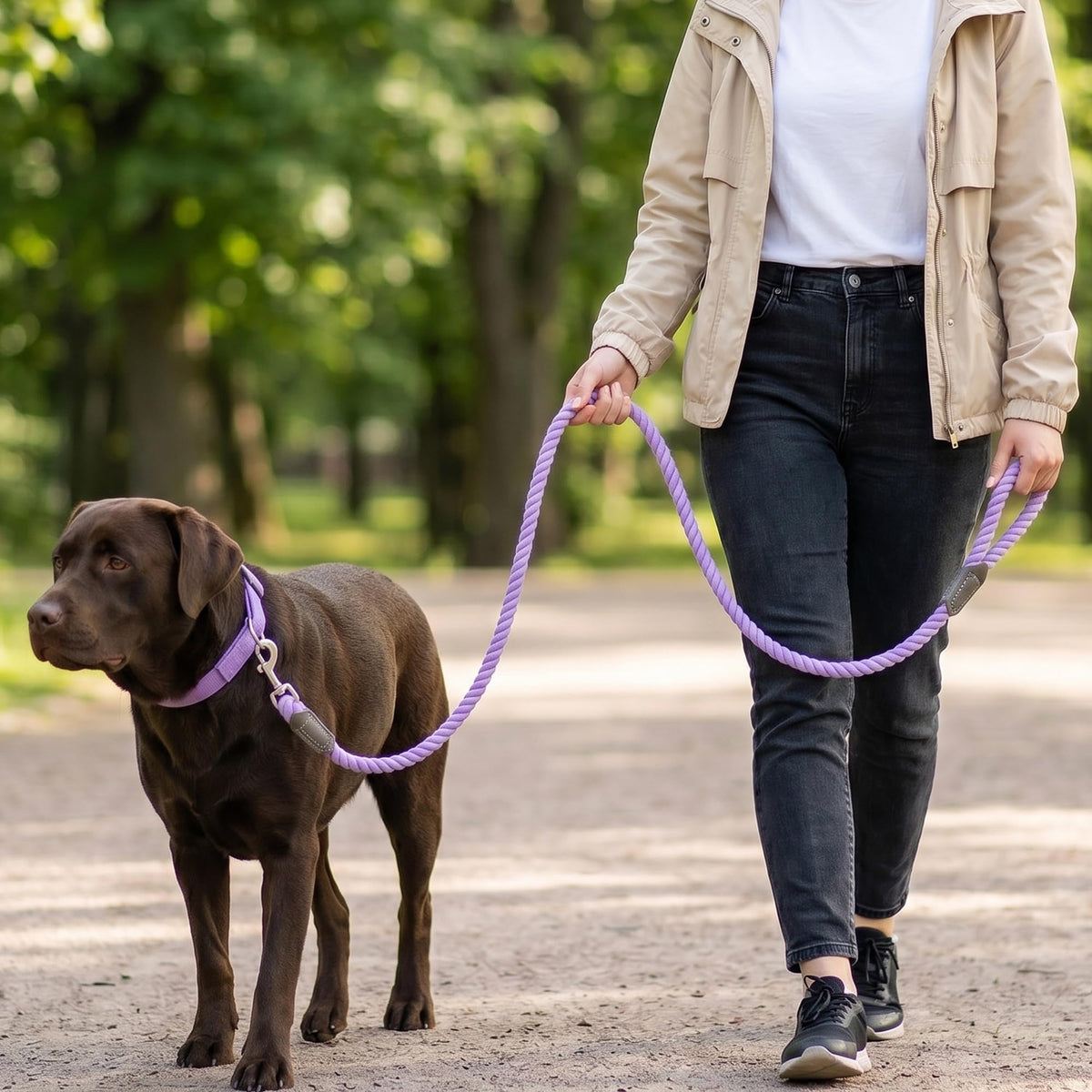 Dog Leash Braided Cotton Rope w (Purple / 60 Inch-1/2")