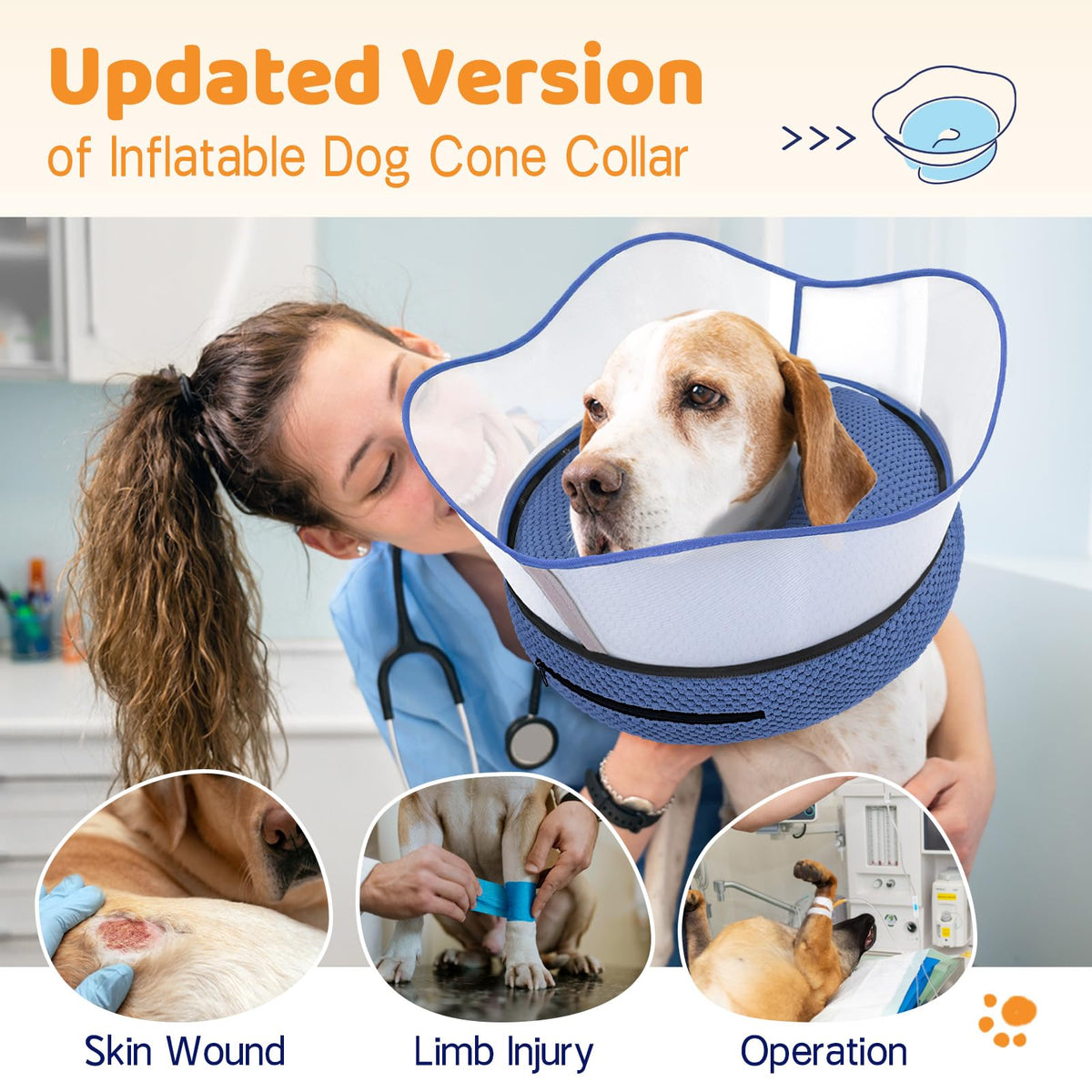 Raised Inflatable Dog Cone Alternative Collars for After Surgery (Navy / XXL(Neck 18.5"-23.5"))