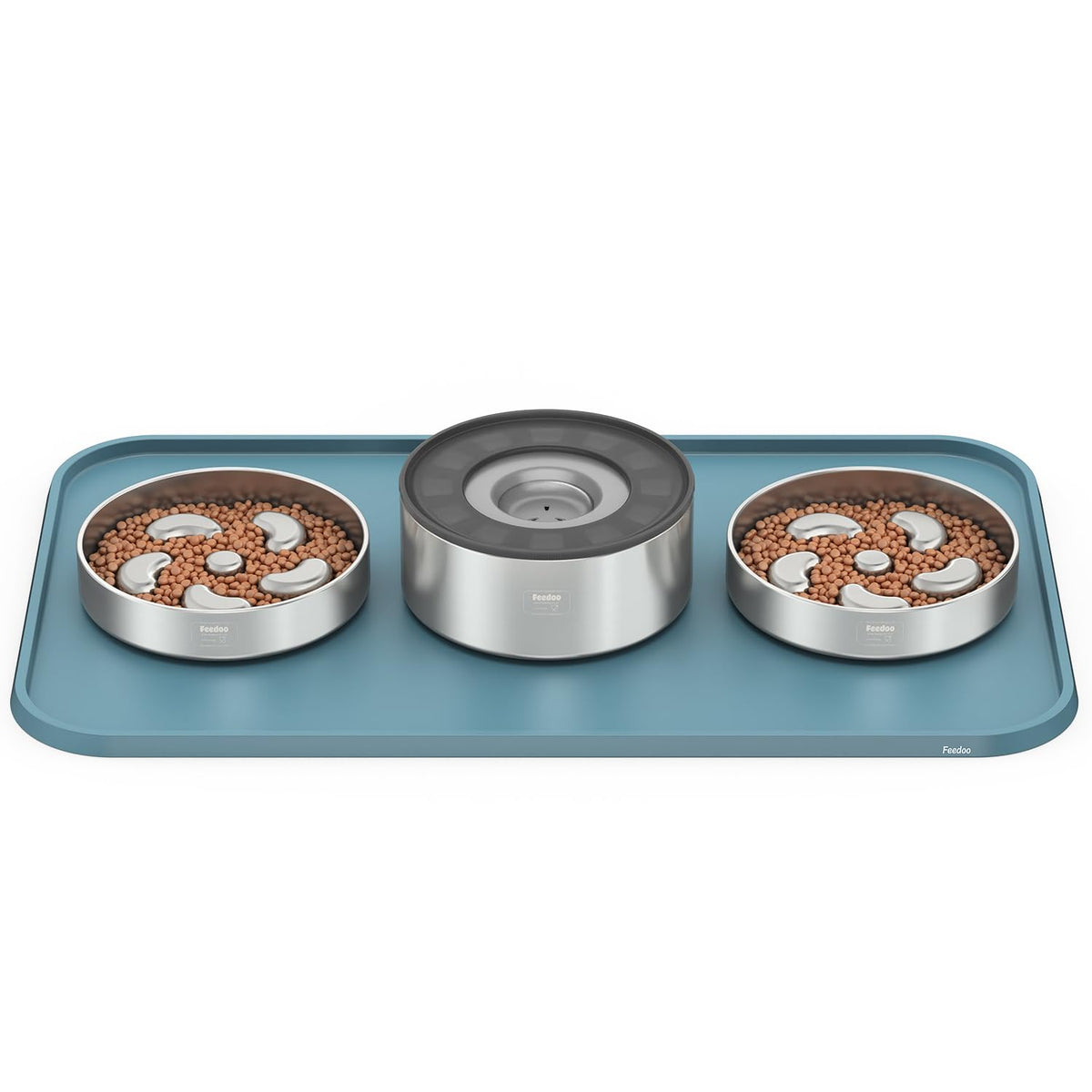 Pet Feeding Mat [Warped Resistant Raised Edge] (28.5"L x 16.5"W / Blue)