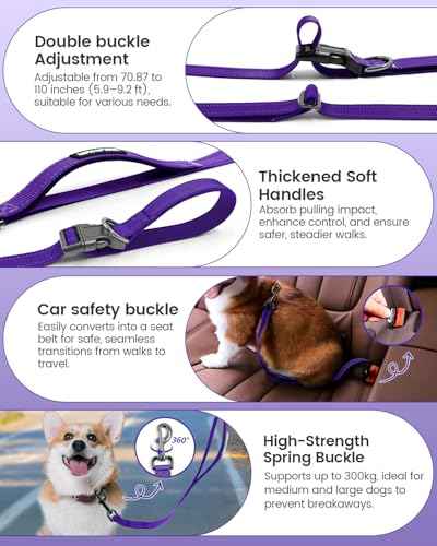Hands Free Dog Leash with Seatbelt Set (Purple (Detachable) / 71-110‘’)